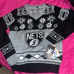 NBA Brooklyn Nets V-Neck Sweater Black and Gray